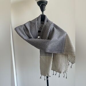 SOLD - Brand New Cotton woven Checkered Black and White Scarf or Stole 15" x 58"